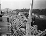 ID 1830 PEDRO MIGUEL LOCKS, PANAMA - at the southern end of the Culebra (renamed Gaillard) Cut as viewed from the liner FLAVIA (1947/15495grt/IMO 5116139, ex-MEDIA. Renamed FLAVIAN, LAVIA). Gold Hill, the...